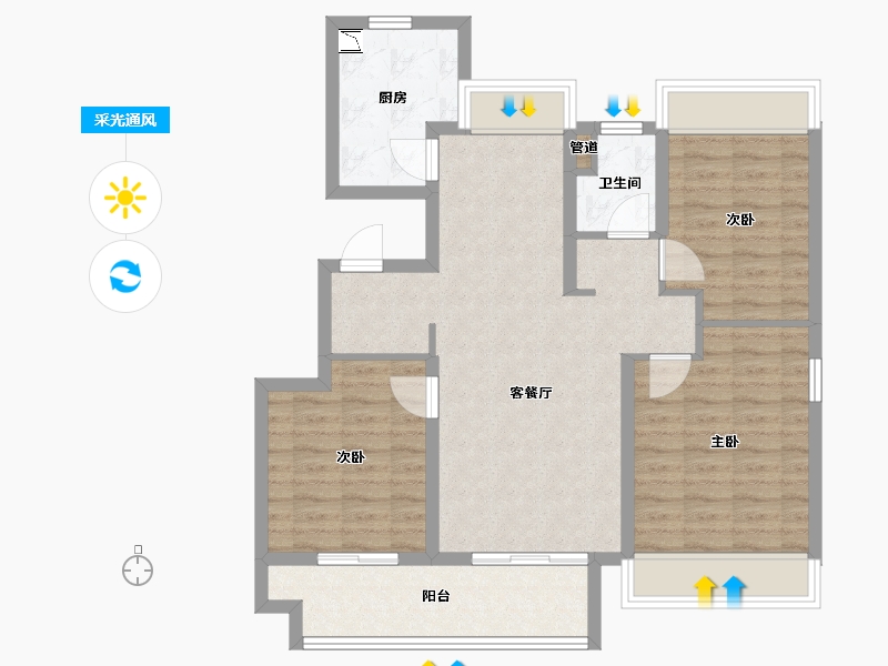 安徽省-芜湖市-伟星雍�Z台-88.00-户型库-采光通风