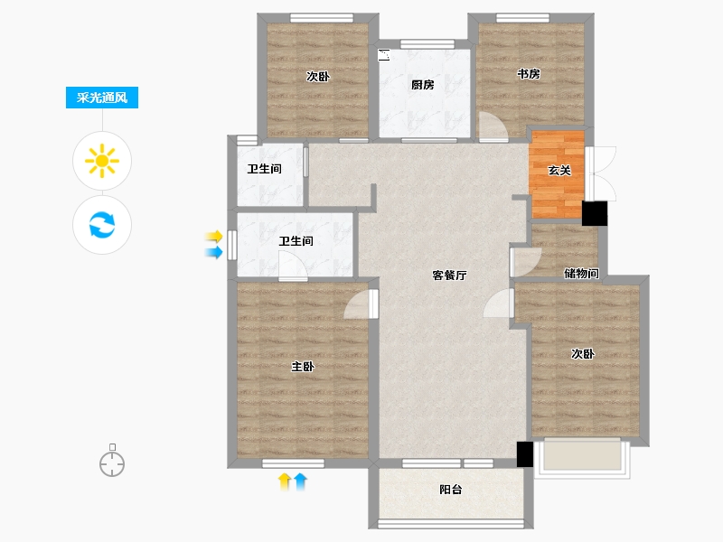 辽宁省-大连市-万科金地和风明月-103.95-户型库-采光通风