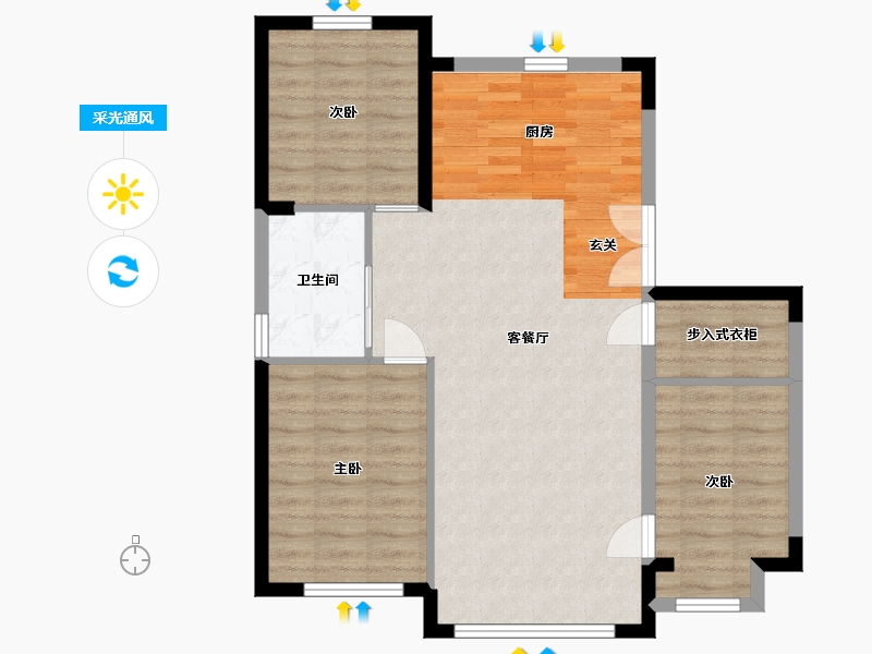 辽宁省-大连市-中央悦府-80.99-户型库-采光通风