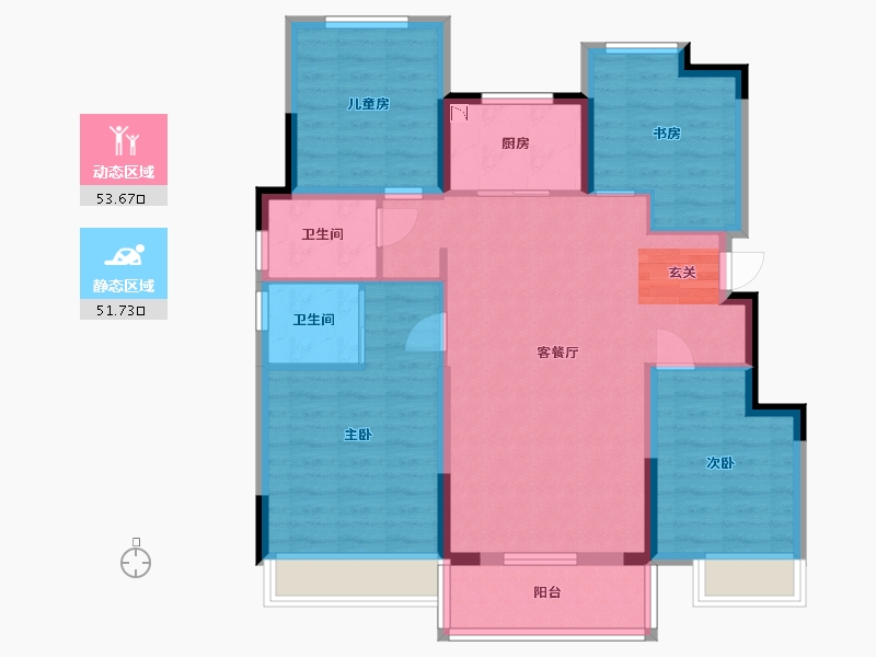 浙江省-杭州市-中骏临栖云府-94.35-户型库-动静分区