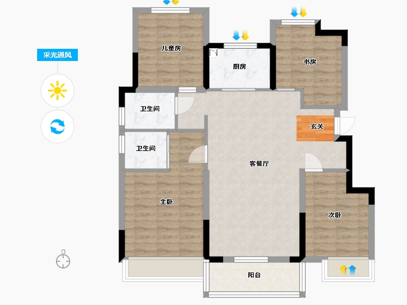 浙江省-杭州市-中骏临栖云府-94.35-户型库-采光通风