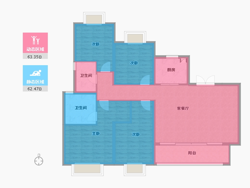 湖南省-长沙市-东原 麓・印长江-113.87-户型库-动静分区