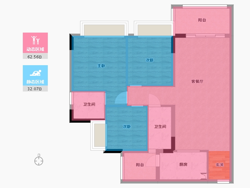 广东省-佛山市-龙光玖御湖-84.81-户型库-动静分区