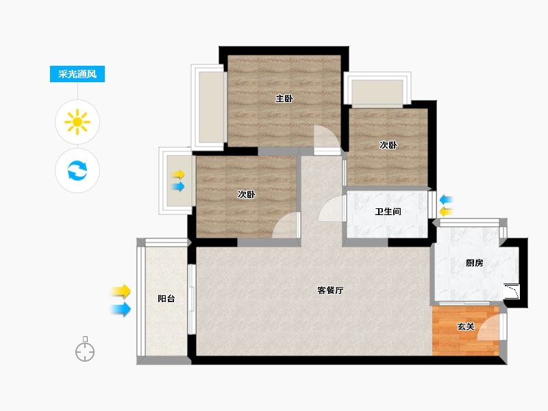 广东省-东莞市-凤岗碧桂园-65.24-户型库-采光通风