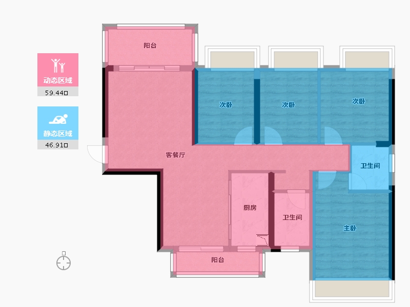 广西壮族自治区-贵港市-奥园顾荣幸福里-94.62-户型库-动静分区