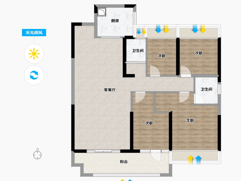 湖北省-黄冈市-黄冈碧桂园中央公馆-107.66-户型库-采光通风