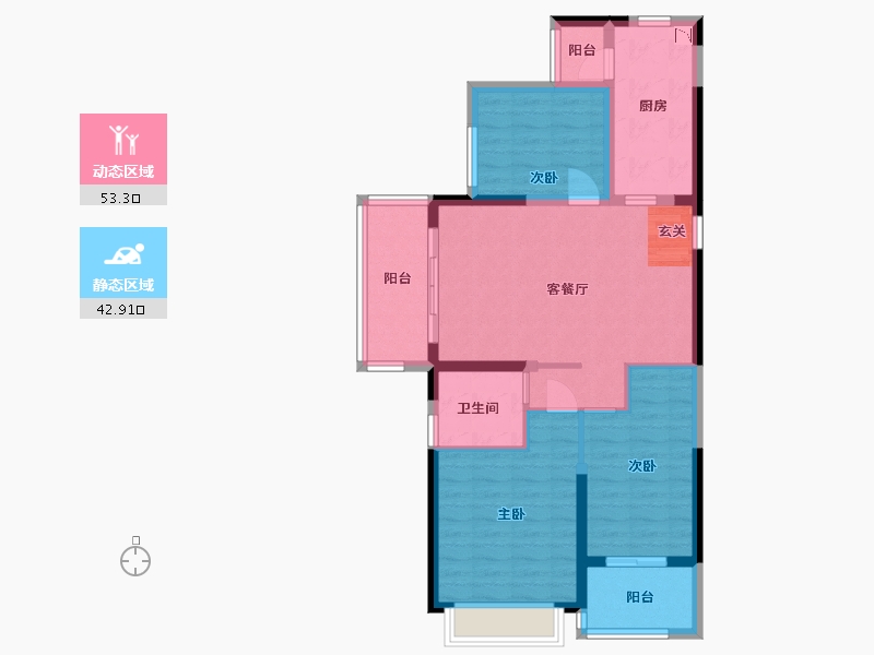 江苏省-扬州市-恒大观澜府-85.61-户型库-动静分区