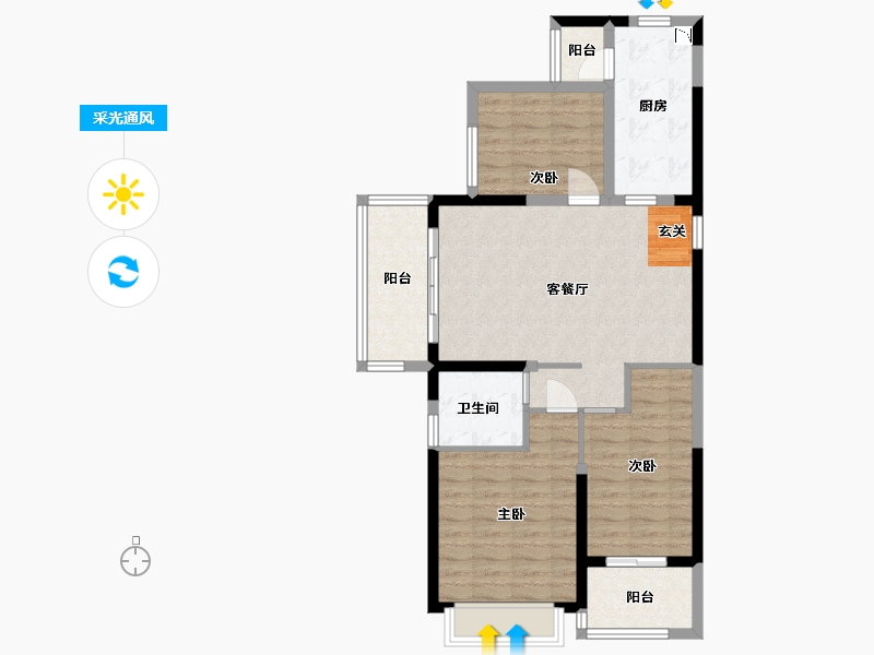 江苏省-扬州市-恒大观澜府-85.61-户型库-采光通风