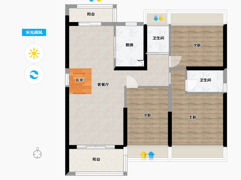 广东省-惠州市-碧桂园御珑府-88.29-户型库-采光通风