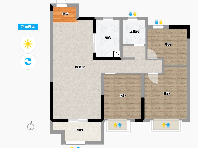 江苏省-扬州市-招商&新城-运河上宸-77.61-户型库-采光通风