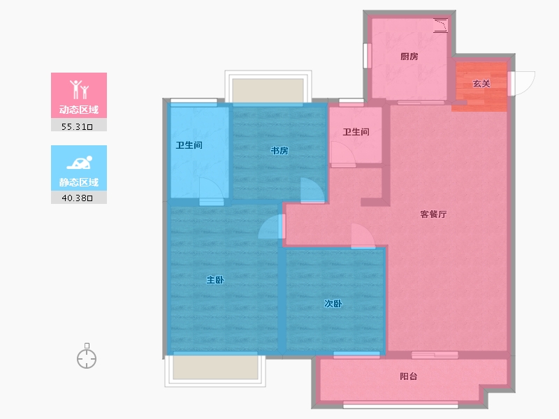 江苏省-扬州市-蓝湾臻园-85.60-户型库-动静分区