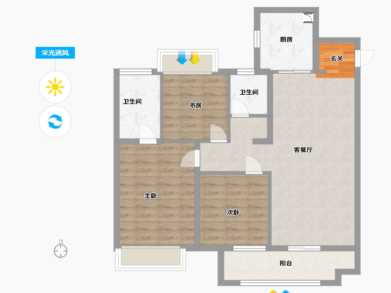 江苏省-扬州市-蓝湾臻园-85.60-户型库-采光通风