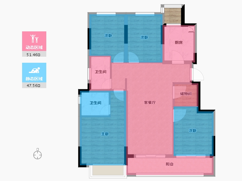 浙江省-金华市-观澜江境-89.60-户型库-动静分区