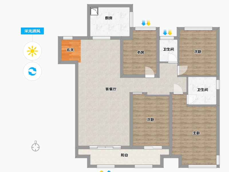 江苏省-扬州市-万科时代风华-115.20-户型库-采光通风