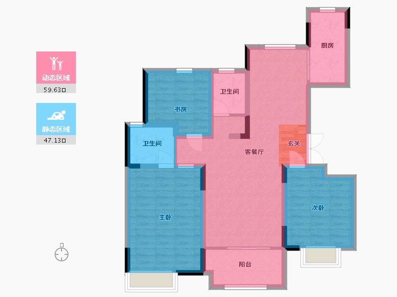 江苏省-扬州市-龙泊湾玉园-95.20-户型库-动静分区