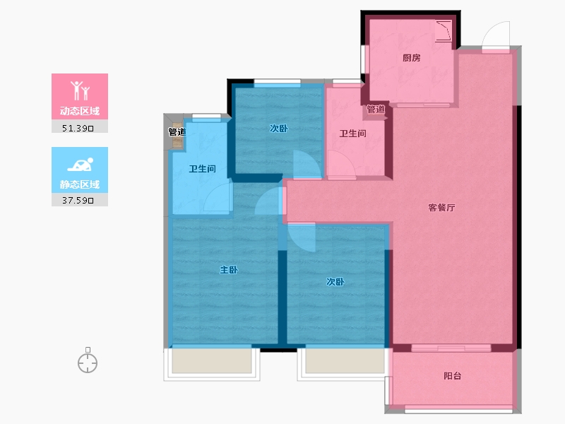 河南省-郑州市-富田城・九鼎华府-79.20-户型库-动静分区