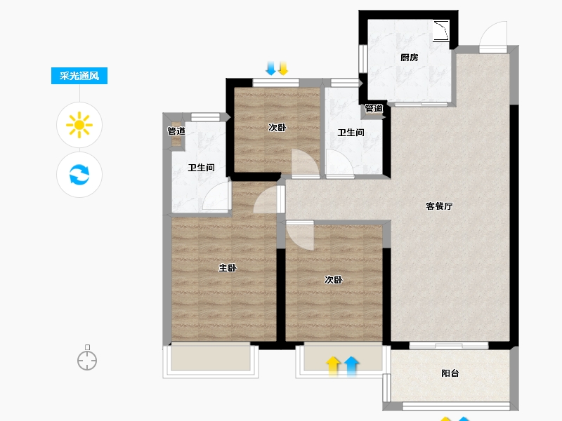 河南省-郑州市-富田城・九鼎华府-79.20-户型库-采光通风