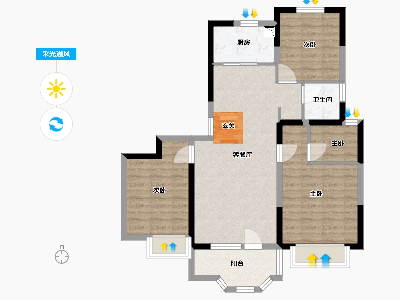 河北省-石家庄市-亨伦观唐名邸-76.52-户型库-采光通风