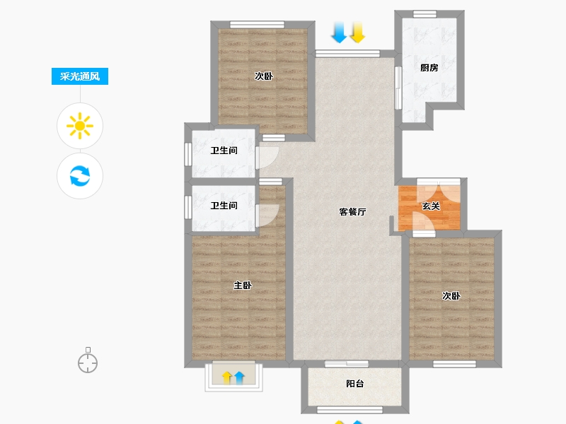 河北省-石家庄市-亨伦正顺府-99.77-户型库-采光通风