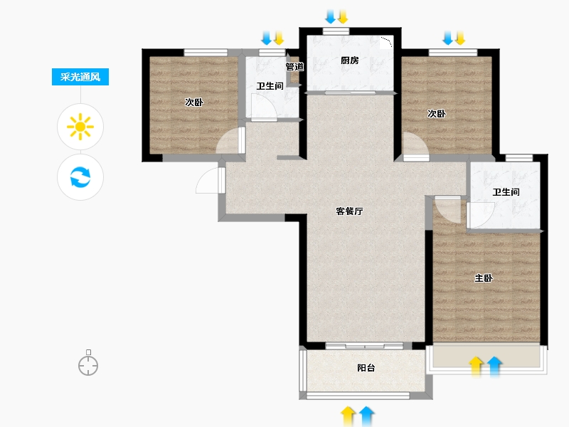 河南省-郑州市-裕华会园-97.60-户型库-采光通风