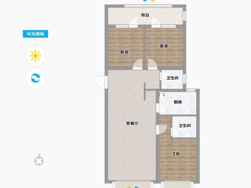 河北省-廊坊市-万科・翡翠华章-88.36-户型库-采光通风