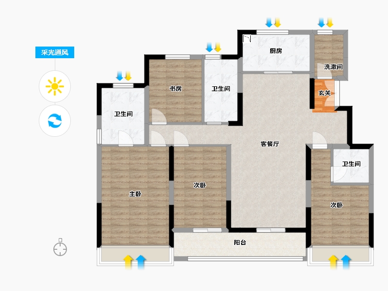 浙江省-嘉兴市-荣安阳光城晴雪园-128.88-户型库-采光通风