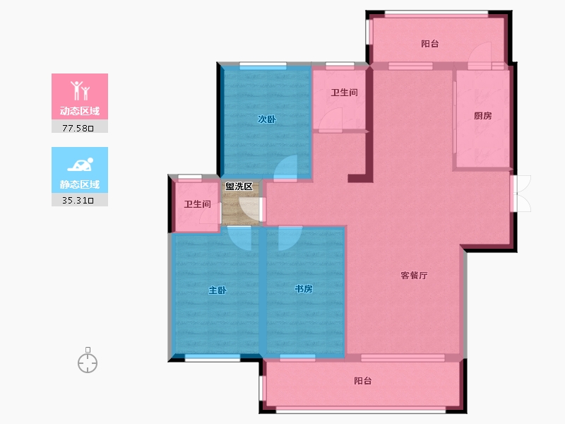 黑龙江省-哈尔滨市-鑫丰云筑-103.32-户型库-动静分区