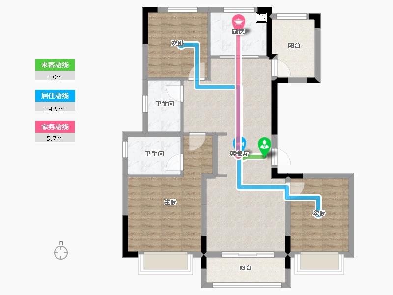 浙江省-金华市-海塘壹品-90.70-户型库-动静线