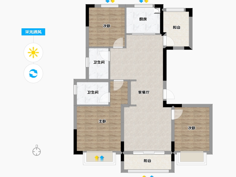 浙江省-金华市-海塘壹品-90.70-户型库-采光通风