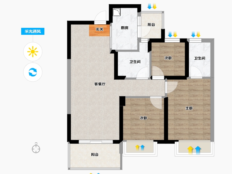 四川省-成都市-中海万锦熙岸二期-72.88-户型库-采光通风