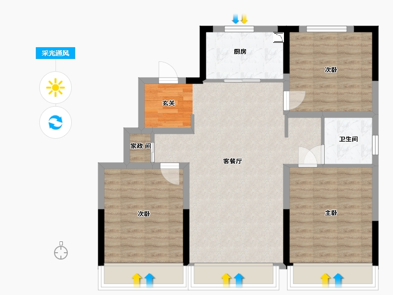 吉林省-长春市-万科向日葵小镇-81.00-户型库-采光通风