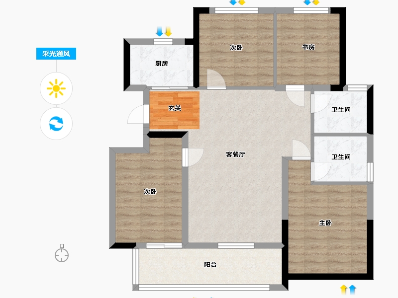 安徽省-合肥市-荣盛・书香府邸-95.86-户型库-采光通风