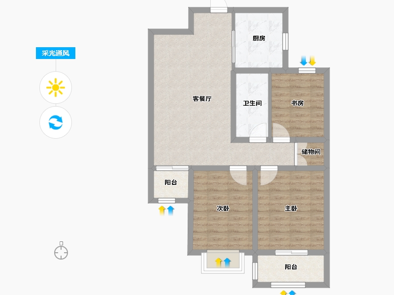 山西省-吕梁市-盛世兰亭-74.29-户型库-采光通风