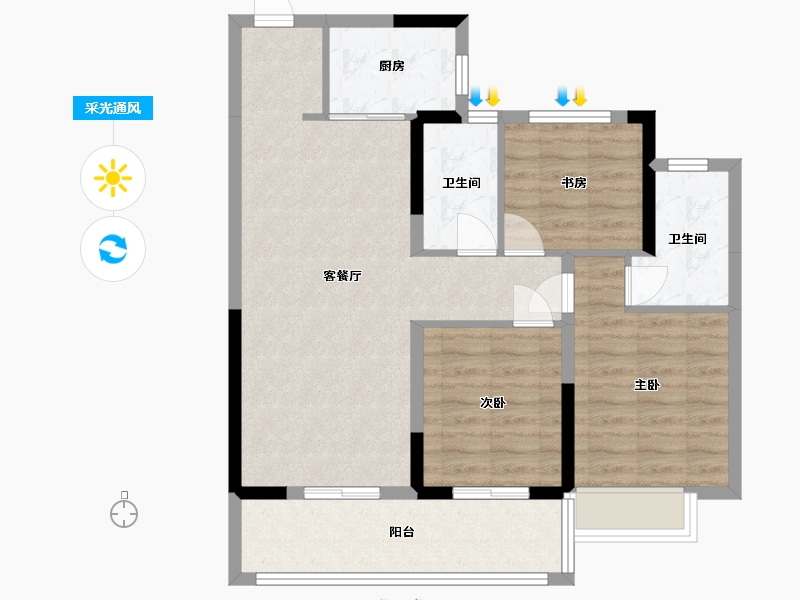 安徽省-合肥市-融创・滨湖印-81.96-户型库-采光通风