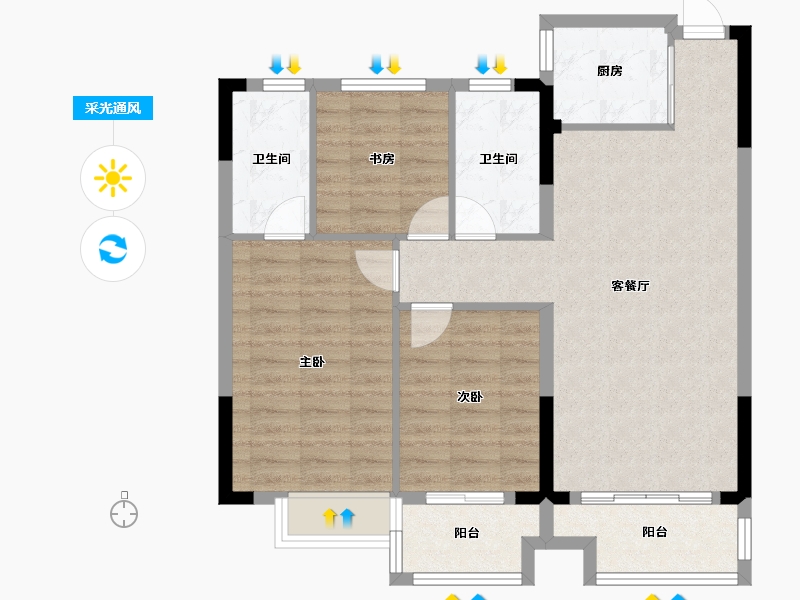 浙江省-金华市-中月珑园-84.86-户型库-采光通风