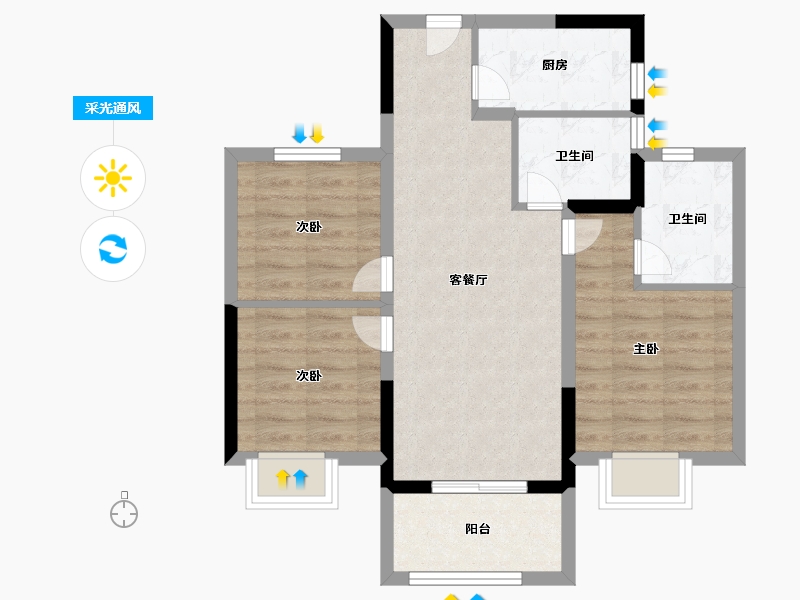 福建省-龙岩市-德兴世茂云玺-66.87-户型库-采光通风