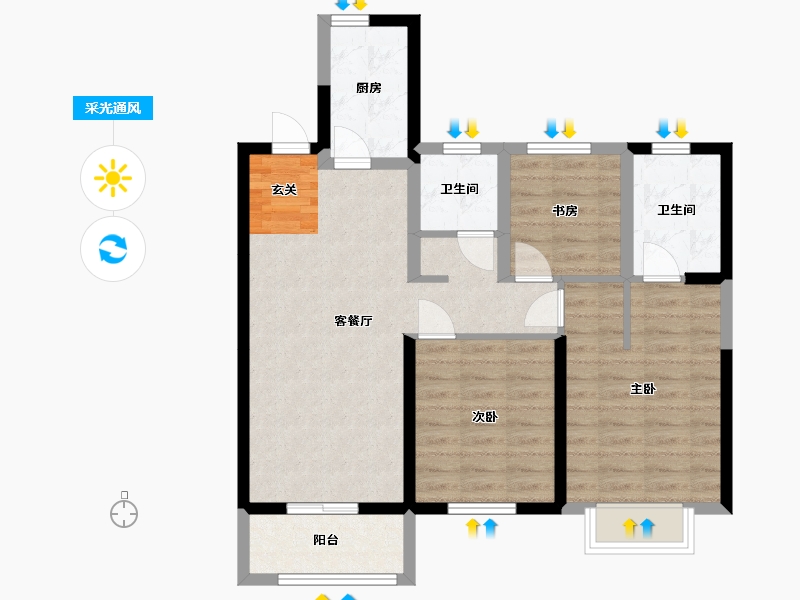 浙江省-绍兴市-东镀 玺悦府-77.47-户型库-采光通风