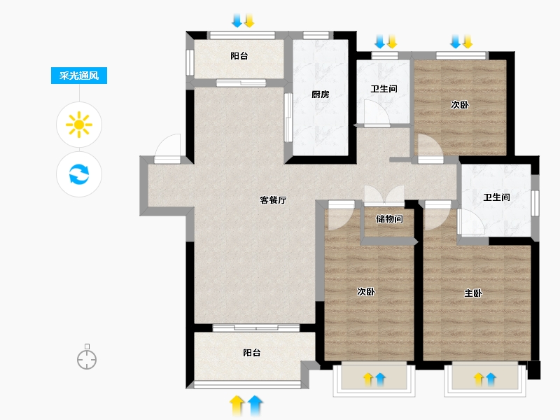 安徽省-芜湖市-元盛阳光城-91.99-户型库-采光通风