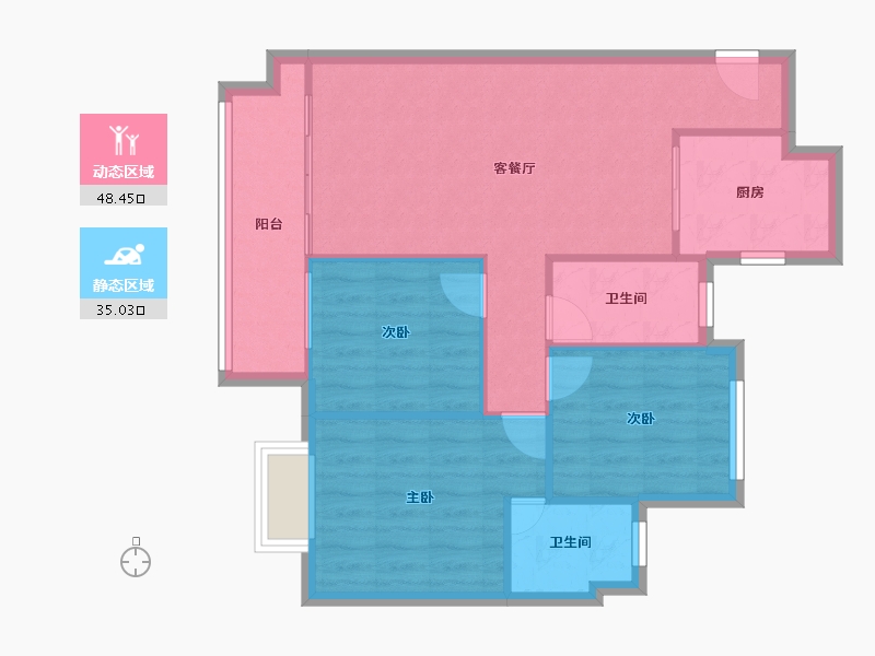 江苏省-苏州市-旭辉弘庭-75.69-户型库-动静分区