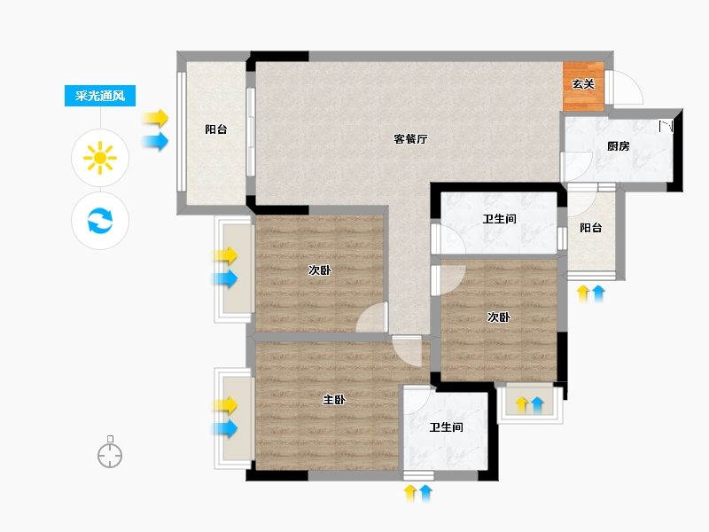 四川省-成都市-王府花园御锦苑-90.91-户型库-采光通风