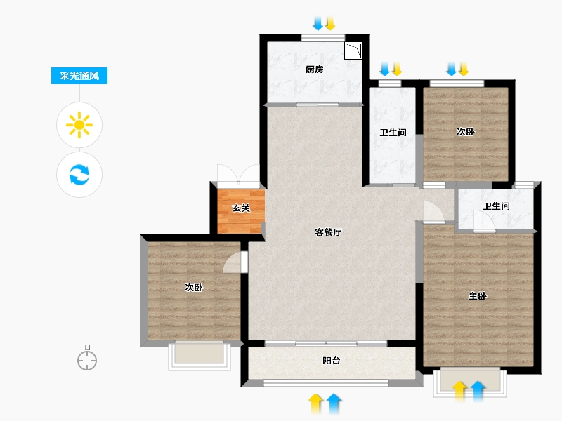 青海省-西宁市-正荣・紫阙台-113.72-户型库-采光通风