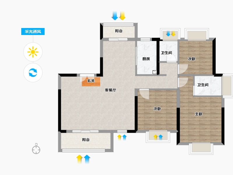 湖北省-武汉市-荣盛华庭-104.00-户型库-采光通风