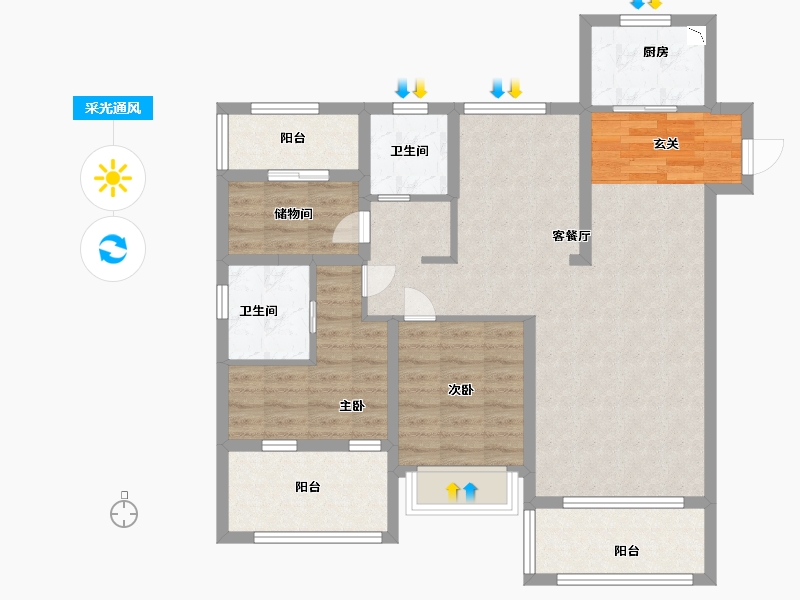 江苏省-南京市-中南上悦花苑-95.43-户型库-采光通风