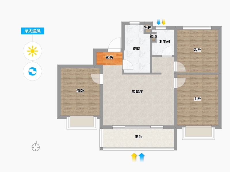 江苏省-南京市-鱼嘴润府-81.28-户型库-采光通风