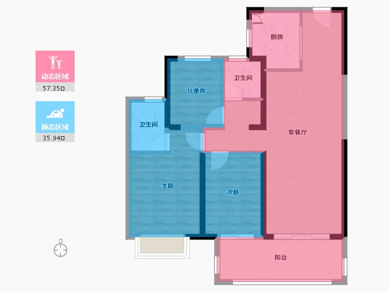 陕西省-西安市-当代惠尔满堂悦-82.98-户型库-动静分区