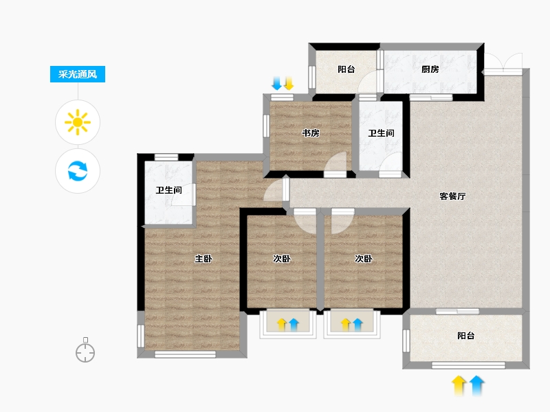 四川省-成都市-九龙仓时代上城-103.60-户型库-采光通风