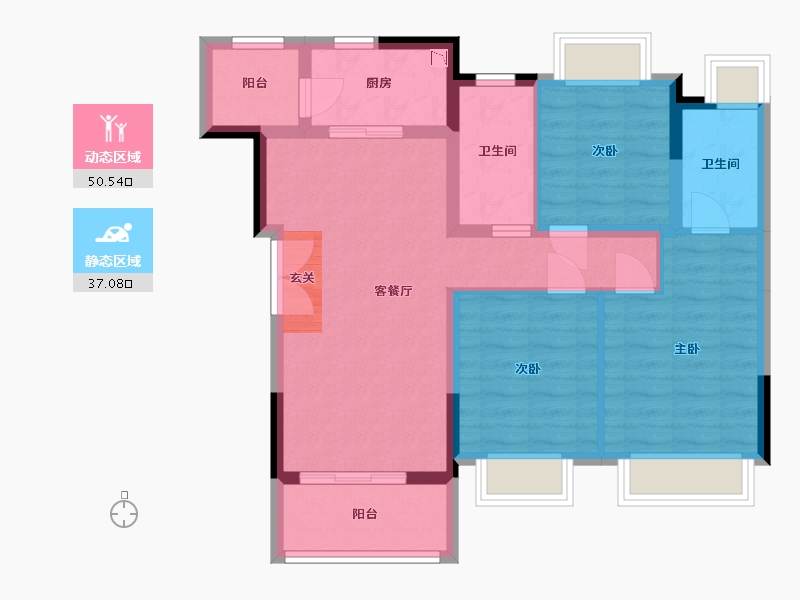 重庆-重庆市-融创合景・珑锦学府-77.72-户型库-动静分区