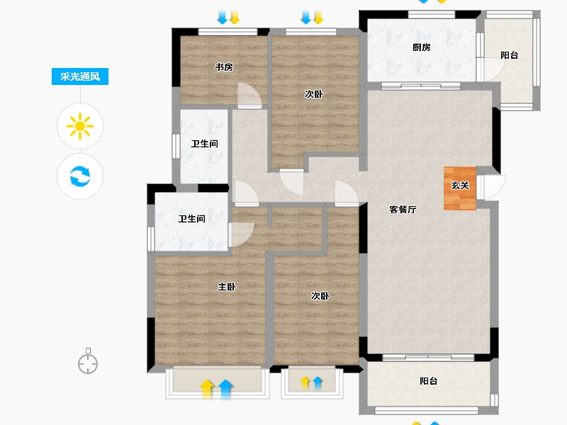 重庆-重庆市-荣安柳岸潮鸣-113.39-户型库-采光通风