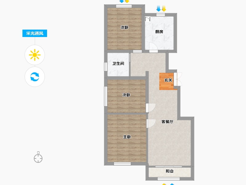 江苏省-南通市-中建・幸福里-70.81-户型库-采光通风