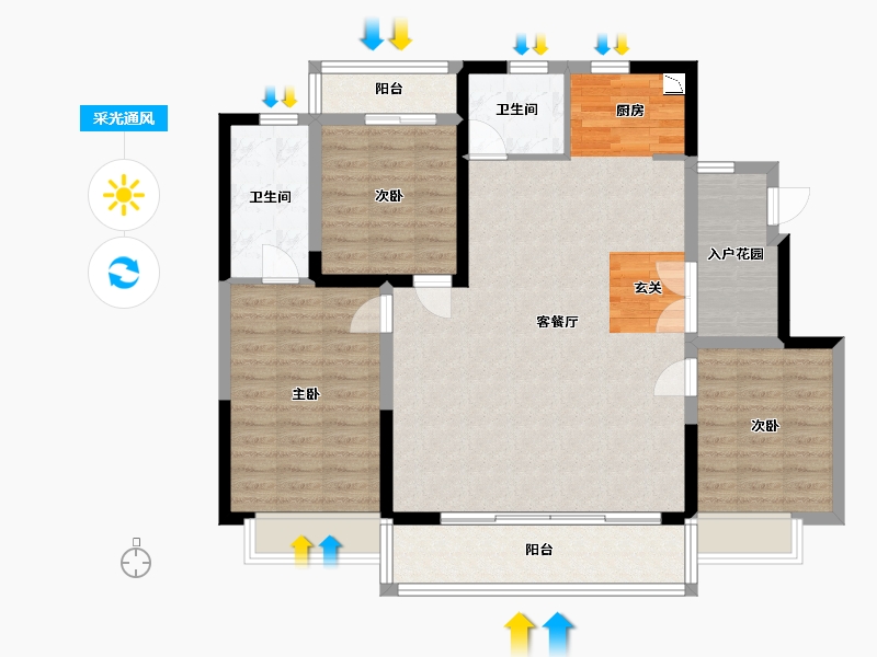 云南省-昆明市-中国中铁・诺德山海春风-107.08-户型库-采光通风